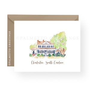 IMPRIMÉ - Jeu de 8 cartes de notes pliées, Charleston Caroline du Sud Legare Waring House Papeterie originale à l’aquarelle par Palmetto Salutations