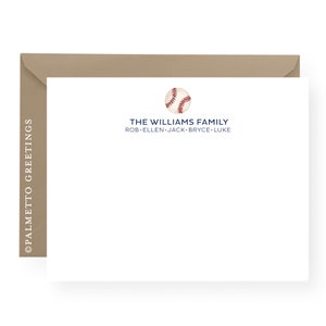 Set of 8 Printed - Baseball Note Cards,  Baseball Stationery,  Sports Notecard, Personalized Watercolor Baseball Notes by Palmetto Greetings