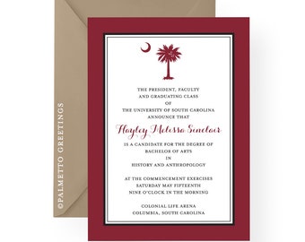 South Carolina Palmetto Moon Graduation, Engagement, Rehearsal Dinner, Birthday Party Invitations