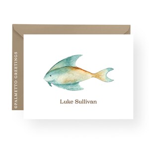 Gedruckt - Set von 8 gefaltet Aquarell Fisch personalisierte Notecard Set, Strand und Küste Briefpapier, persönliche Briefpapier Geschenk-Set