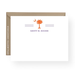 PRINTED - Set of 50 Notecards, Stationery, South Carolina Palmetto Moon Personalized Blank Notecards