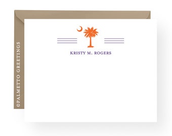 PRINTED - Set of 8 Notecards, Stationery, South Carolina Palmetto Moon Personalized Blank Notecards