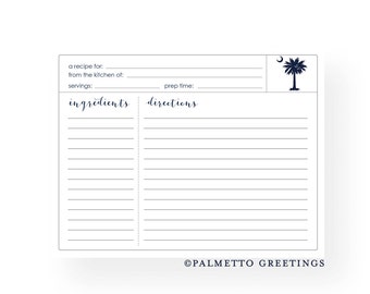 South Carolina Palmetto Moon Recipe Cards - Set of 12