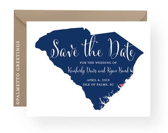 South Carolina Palmetto Moon State Silhouette Wedding Engagement / Save the Date Card w/ All Custom Colors and Content by Palmetto Greetings