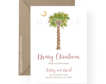 South Carolina Palmetto Moon Christmas Greeting and Moving Announcement with Palmetto Tree and Moon, Palmetto State New Address Cards