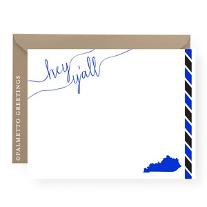 PRINTED - Set of 8 Hey Y&#39;all Notecards, Stationery, Kentucky Blank Notecards with stripes