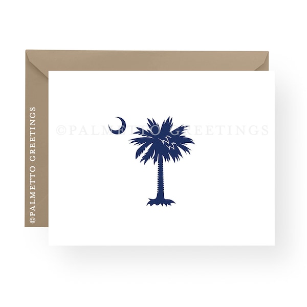 PRINTED - Set of 8 Folded South Carolina Palmetto Moon State Flag Folded Notecards, SC State Love, Custom Colors by Palmetto Greetings