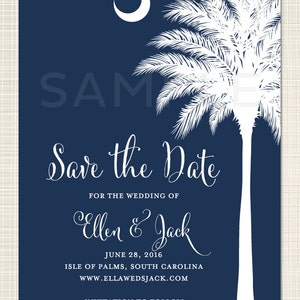 South Carolina Palmetto Moon Save the Date with Silhouette, Wedding, Engagement, Island Wedding, by Palmetto Greetings image 2