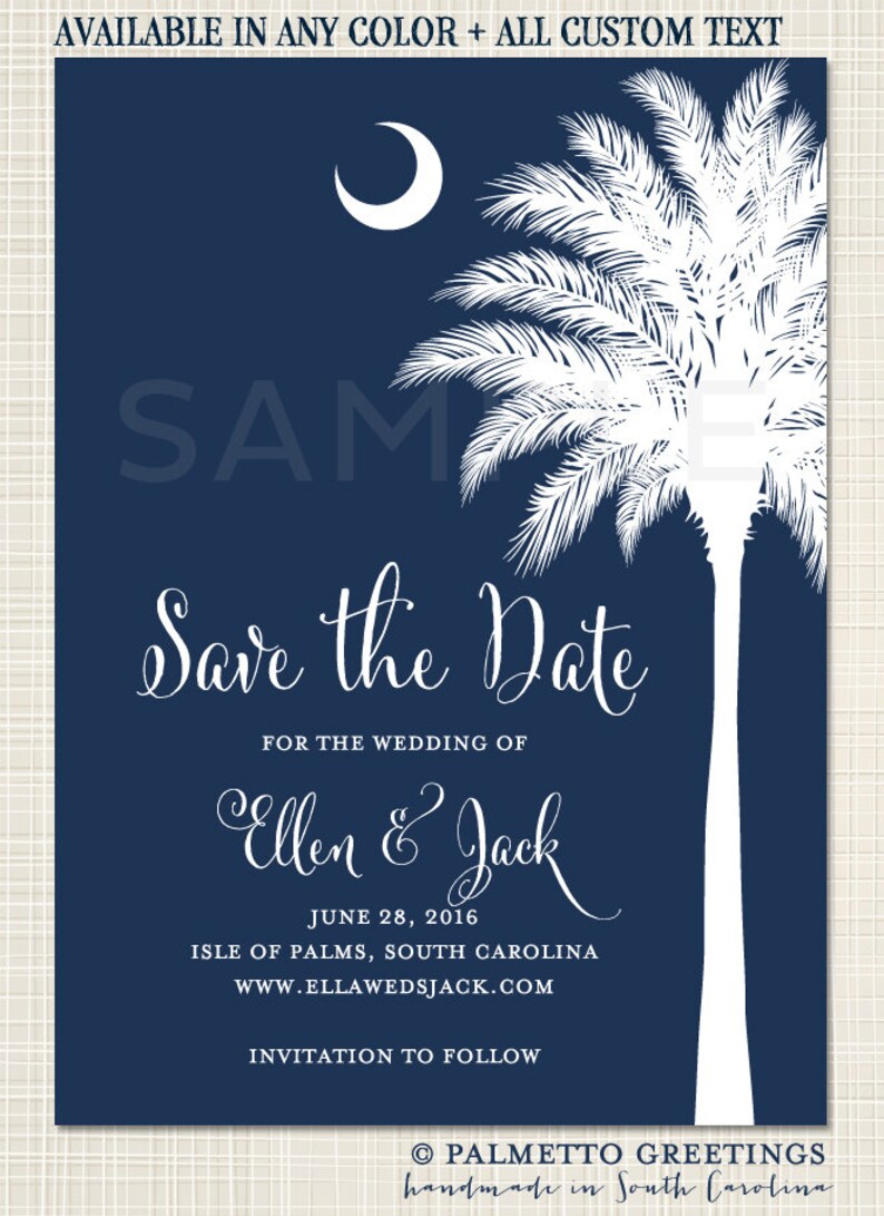 South Carolina Palmetto Moon Save the Date with Silhouette, Wedding, Engagement, Island Wedding, by Palmetto Greetings image 2