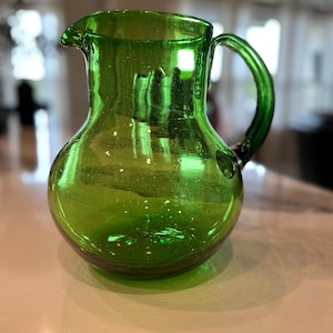 Vintage Handblown Green Glass Pitcher