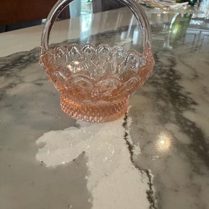 Pink Glass Basket Trinket Dish - Vintage