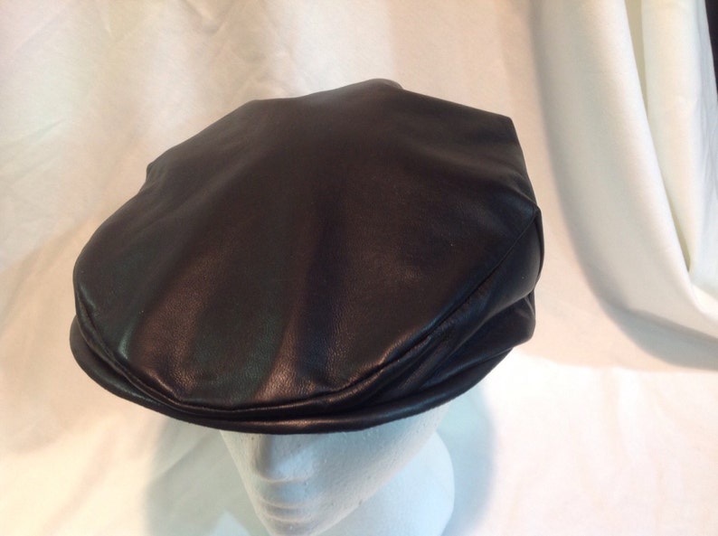 genuine soft lamb leather paper boy cap. Black