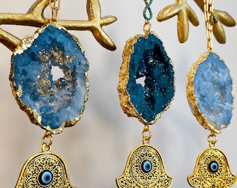 Door hanging/ wall hanging/ Hamsa hand/ evil eye/ agate slice/ home accessories/ gift idea
