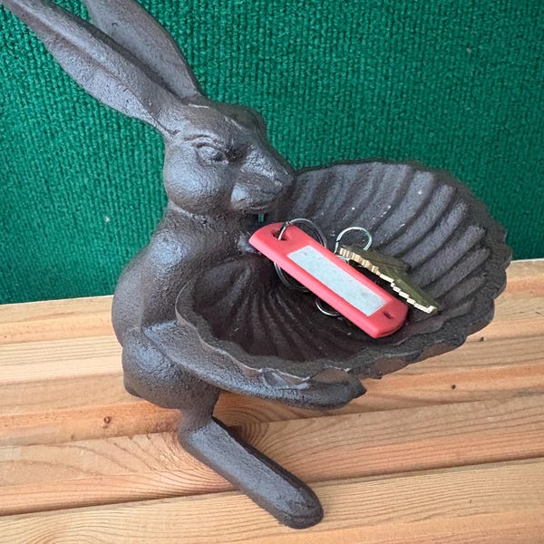 Cast Iron Rabbit Decor Trinket Dish