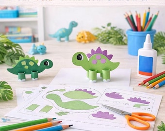Modello stampabile per creare un dinosauro di carta: ritaglia, piega e crea il tuo dinosauro! (Download digitale)
