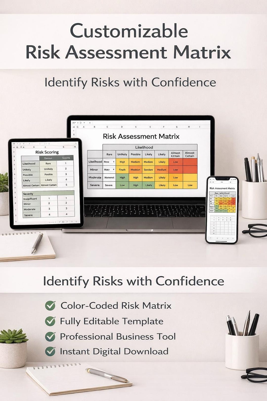 Color Based Risk Assessment Matrix Customizable Risk Assessment Matrix Excel Template | Color-coded Risk ...