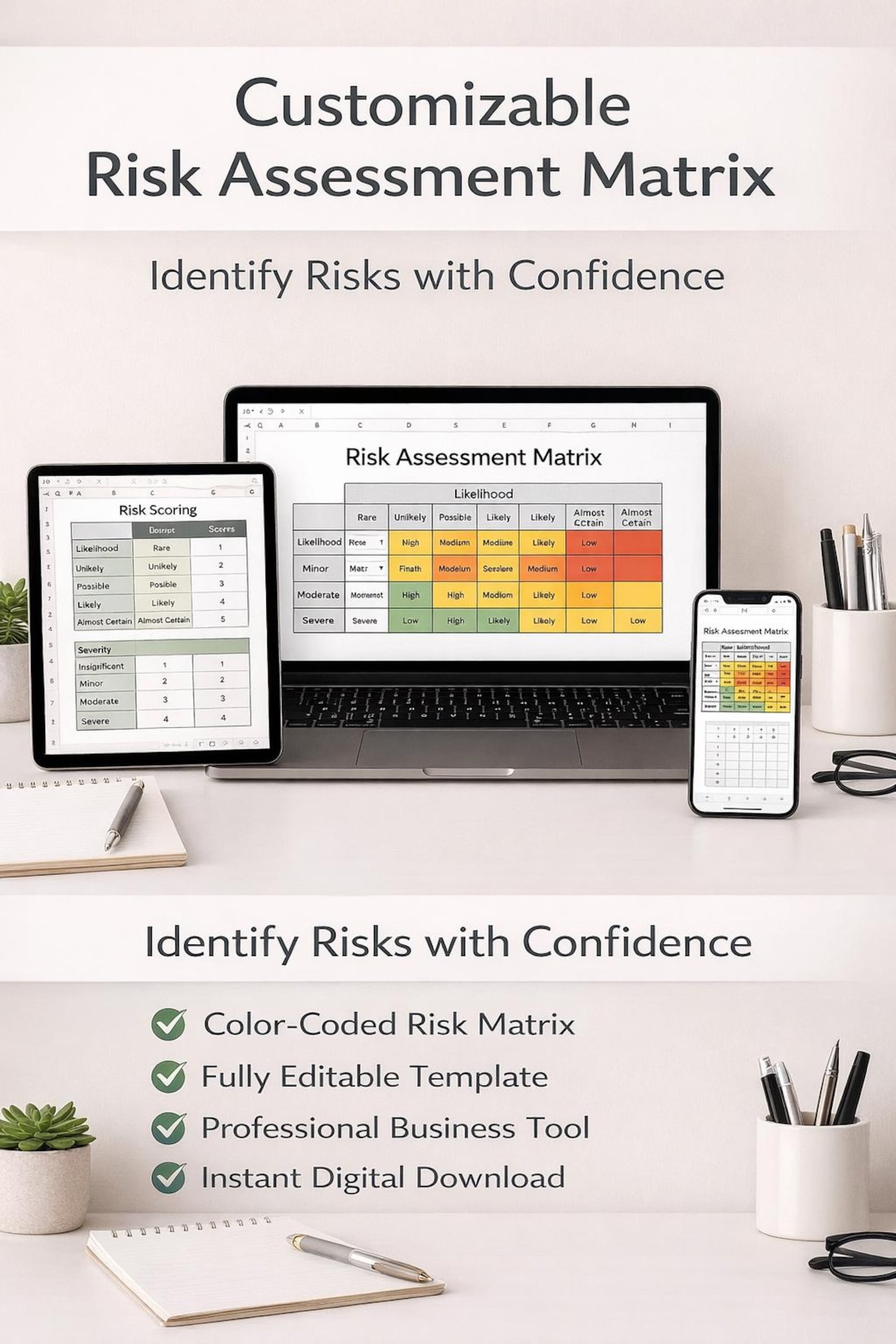 Colour Coded Risk Register Customizable Risk Assessment Matrix Excel Template | Color-coded Risk ...