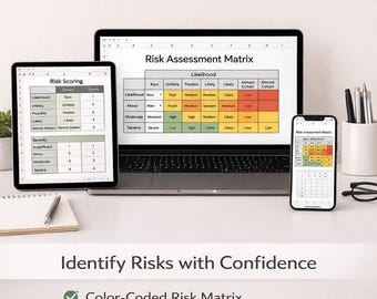 Customizable Risk Assessment Matrix Excel Template | Color-Coded Risk Analysis Tool for Project Management & FMEA