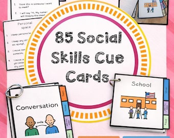 85 schede di spunti per le abilità sociali per bambini / Schede di comunicazione SEL / Supporto per autismo e ADHD / Strumento terapeutico stampabile
