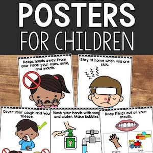 Gesundheit und Hygiene Poster für die Vorschule und Pre-K | Druckbare Bilder für Kinder Händewaschen Husten und gesund bleiben