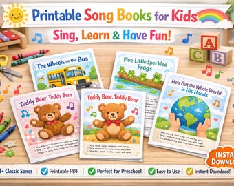 Printable Kids Song Books Bundle – Teddy Bear, Wheels Bus, Frogs (Instant Download)