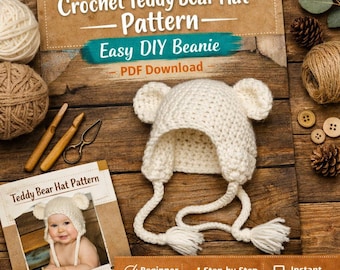Crochet Teddy Bear Hat Pattern – Easy DIY Beanie (PDF Download)