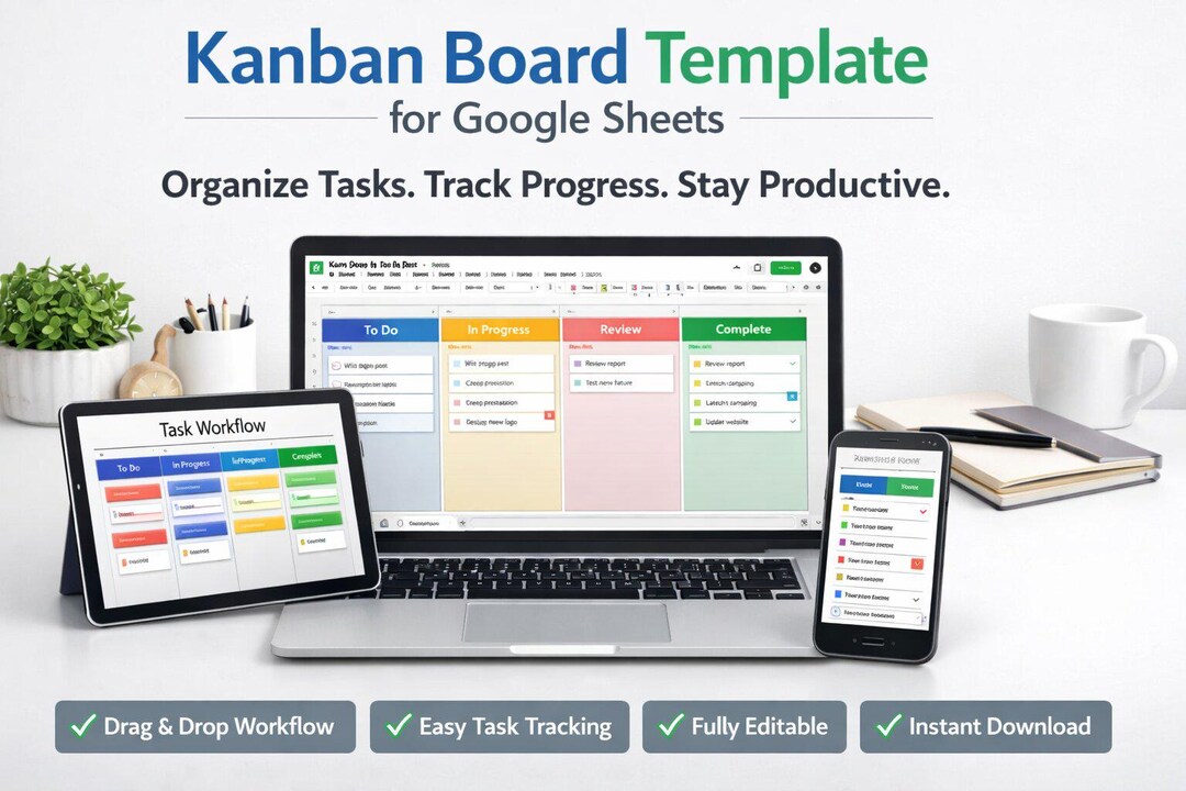 Kanban Board Template for Google Sheets & Excel – Task Tracker, Agile ...