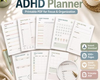 ADHD Livsplanerare Utskrivbar PDF | Daglig organisatör, Vanespårare, Mål