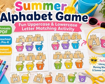 Sommaralfabetsspel, förskolebokstävermatchningsaktivitet (PDF-nedladdning)