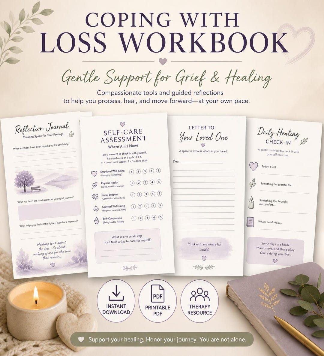 Coping With Loss Workbook | Grief & Healing Worksheets | Self-care and ...