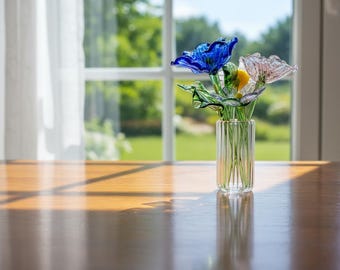 Glass Birth Month Flowers, Personalized Birth Flower Bouquet, Hand Blown Spring Gift for Her, Birthday Commemorative Gift for Friends