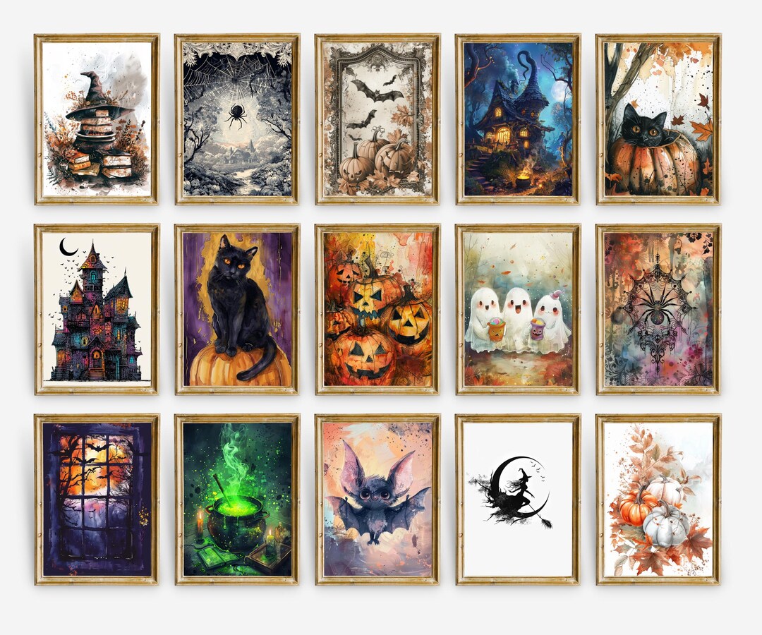Halloween Wall Art Mega Bundle: Witches, Cats, Pumpkins (digital ...