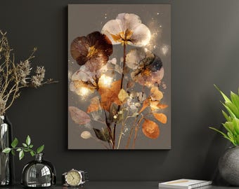 Neutral Floral Wall Art Print | Modern Botanical Poster | Brown Beige Minimalist Flowers