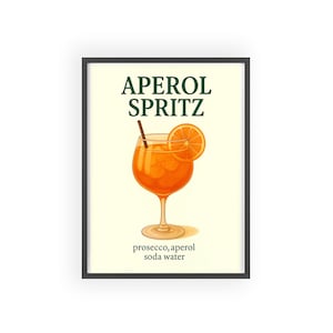 Aperol Spritz Poster with Wooden Frame, Cocktail Art Print, Home Bar Decor, Gift for Bartenders, Summer Vibes Artwork