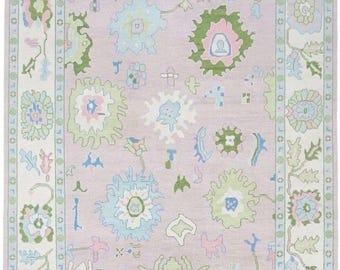 Pink Oushak Rug: 100% Wool Hand-Knotted Turkish Rug