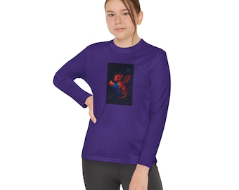 Youth Dragon in Space Nerf Blaster Long Sleeve Shirt - Fun Sci-Fi Graphic Kids Athletic Tee, Lightweight Moisture-Wicking Top
