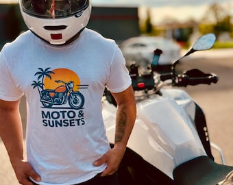 Retro Motorcycle T-Shirt: Sunset Graphic Tee - Ethically Made