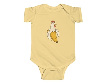 Chicken Banana Baby Onesie | Quirky Infant Bodysuit | 100% Cotton Newborn Clothes