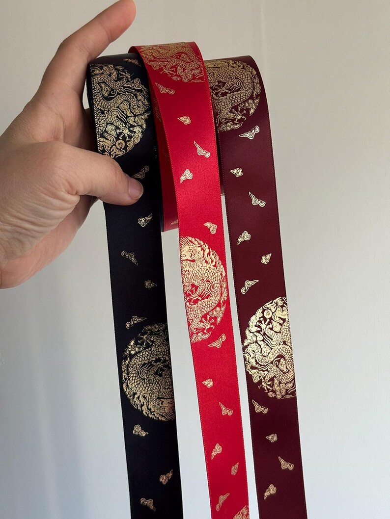 Gold Foil Dragon Satin Ribbon, 25mm, Korean Hanbok Style Trim - Etsy