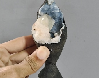 Calcedonia azul con calcita amarilla (trofeo) / Ejemplar de zeolita natural - 215 g