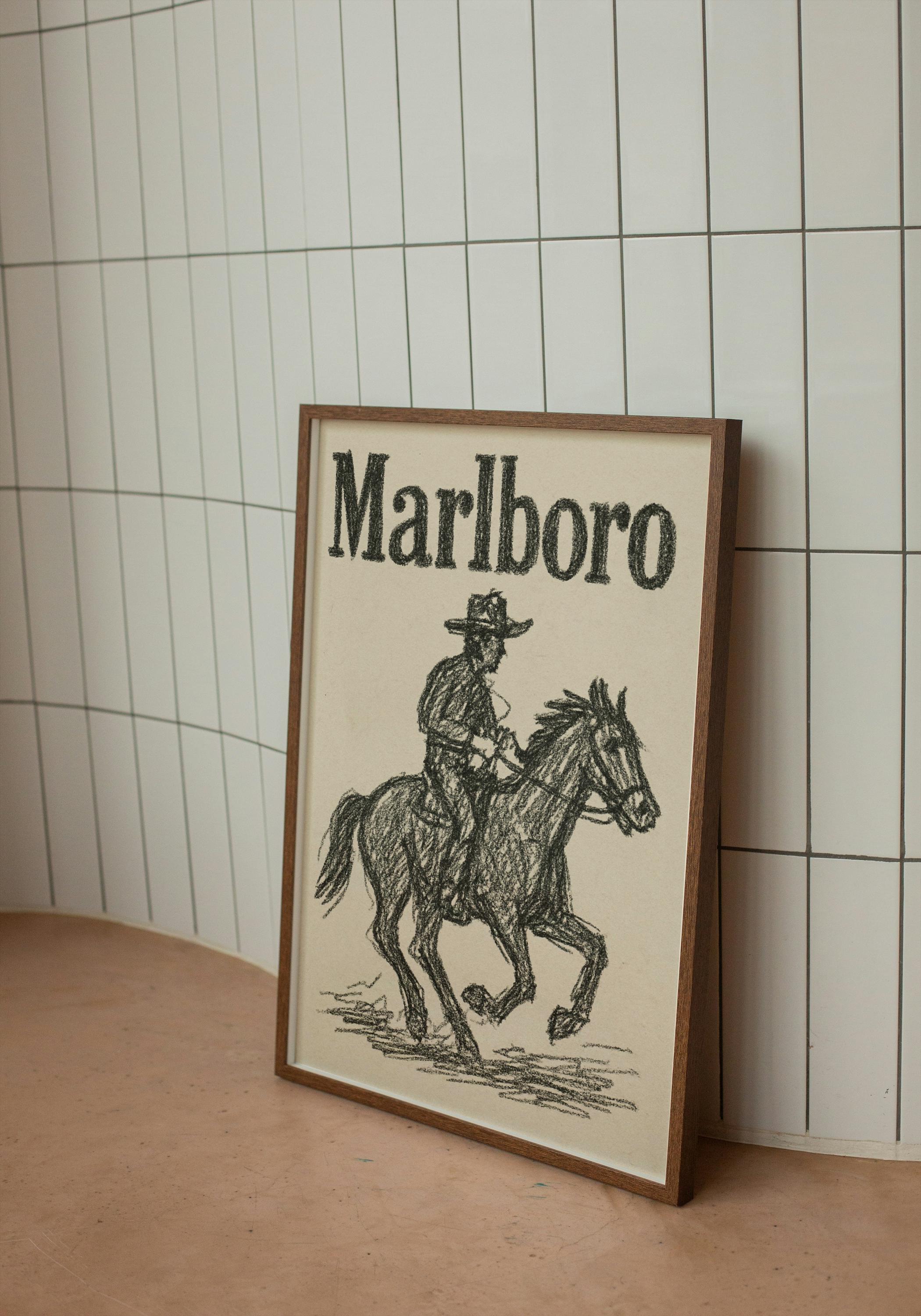 Marlboro Cowboy Crayon Drawing – A1 & 2:3 Ratio Digital Download