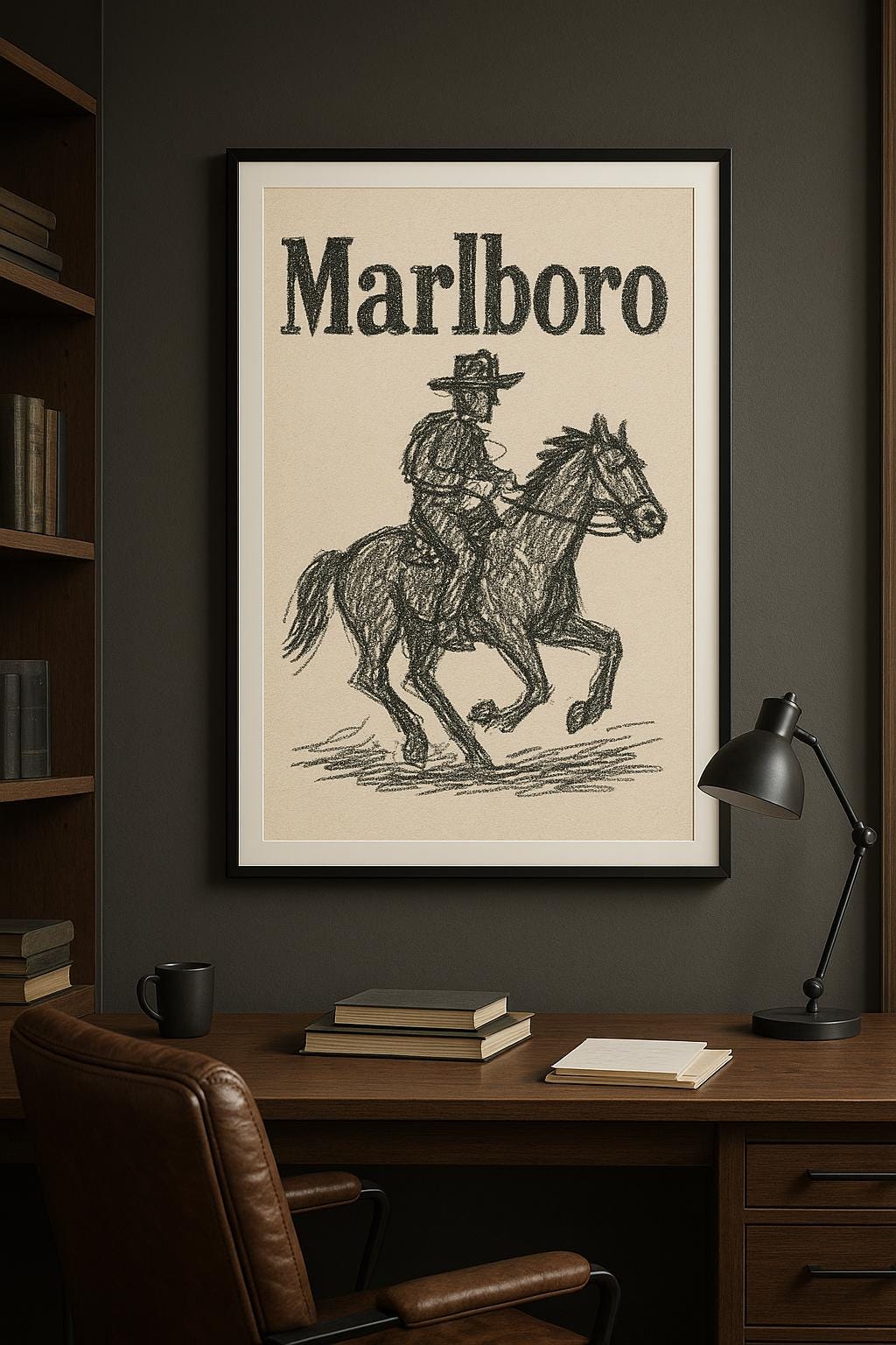 Marlboro Cowboy Crayon Drawing – A1 & 2:3 Ratio Digital Download