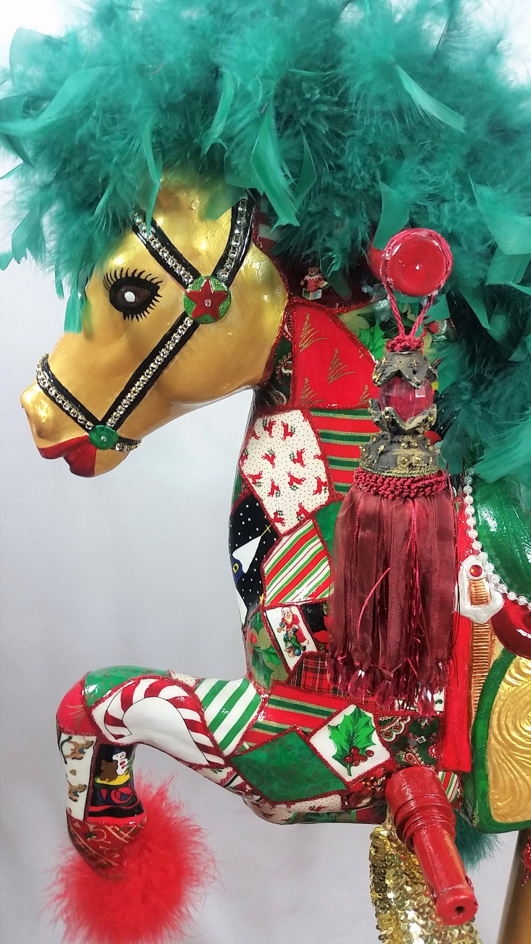 Holiday Carousel Horse, Christmas Decor, Christmas Statue, Christmas