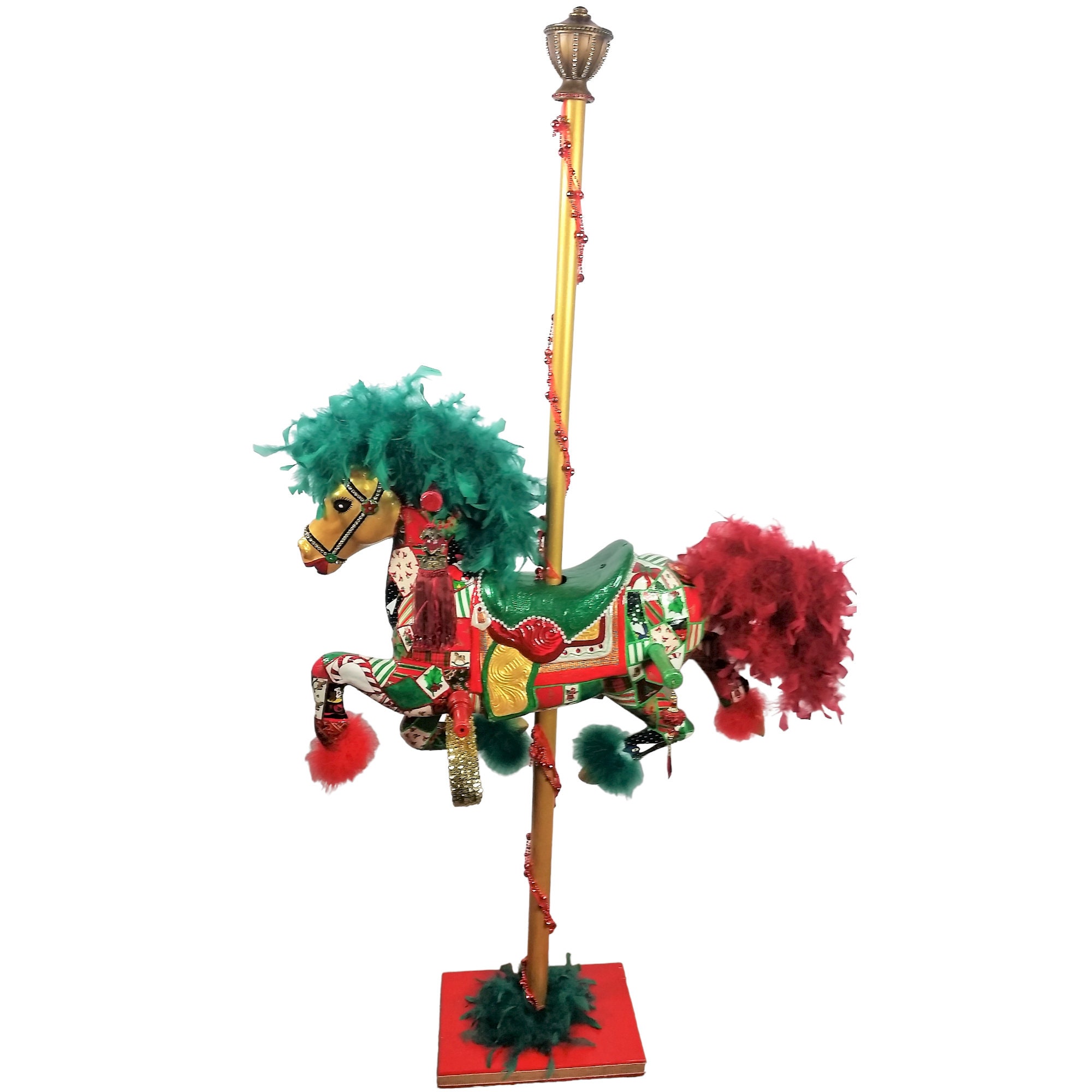 Holiday Carousel Horse, Christmas Decor, Christmas Statue, Christmas