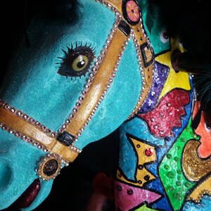 SOLD.   Full Size Carousel Horse, Hand Painted, Sparkly, Home Decor, Grandparent Gift, Gift for Her, OOAK, Beadwork, Colorful Decor, Unique
