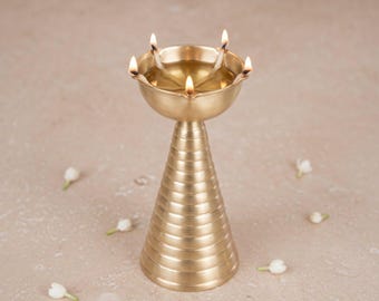 Saanjh Brass Oil Lamp | Handcrafted Brass Diya Tealight Holder | Modern Samai Lamp | Diwali Decor & Puja Rituals | Luxury Indian Home Gift