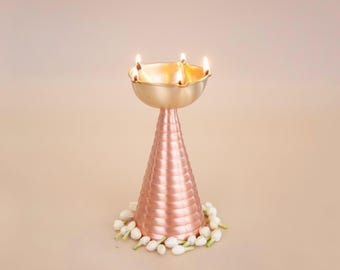 Saanjh Two Tone Oil Lamp | Handcrafted Indian Brass Diya Tealight Holder | Modern Samai Lamp | Diwali Decor & Puja Rituals