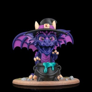 Coven Lord Dragon Figurine – Witch Dragon Statue with Cauldron | Dracoween Halloween Dragon Collectible | Gothic Fantasy Home Décor