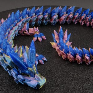 Crystal Dragon – Articulated Poseable Fantasy Dragon Toy | 3D Printed Collectible with Gemstone Scales