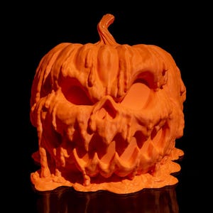 Luminária de Halloween em formato de abóbora esculpida – Luminária de abóbora assustadora | Decoração de abóbora assustadora impressa em 3D com projeção brilhante